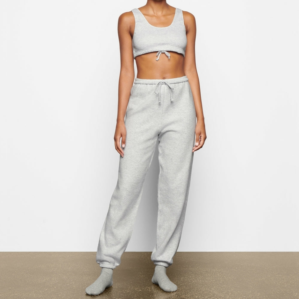 SKIMS Light Heather Grey Cotton Fleece Joggers Sweatpants Like New Lounge Kim K